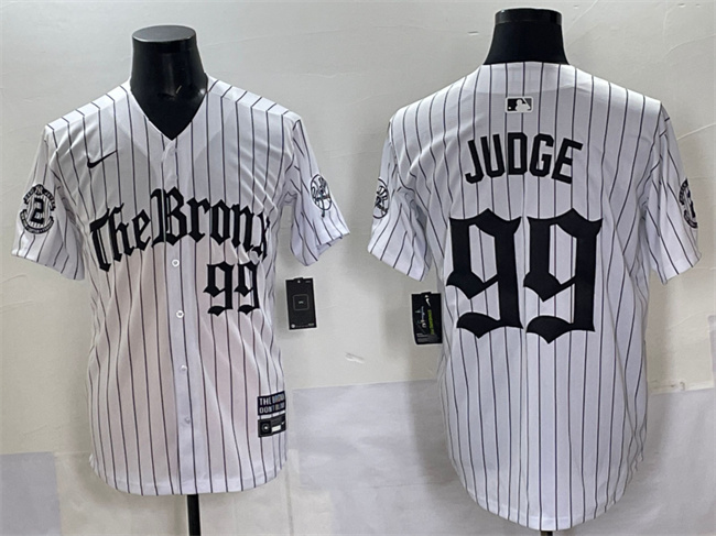 Men's New York Yankees #99 Aaron Judge White Pinstripe 'Gothic Legacy Edition' Vapor Premier Limited Stitched Baseball Jersey Men's New York Yankees #99 Aaron Judge White Pinstripe 'Gothic Legacy Edition' Vapor Premier Limited Stitched Baseball Jersey