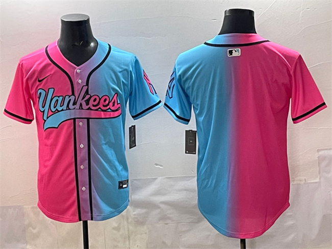 Men's New York Yankees Blank Pink Blue Limited Stitched Baseball Jersey Men's New York Yankees Blank Pink Blue Limited Stitched Baseball Jersey