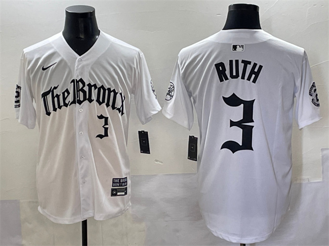 Men's New York Yankees #3 Babe Ruth White 'Gothic Legacy Edition' Vapor Premier Limited Stitched Baseball Jersey Men's New York Yankees #3 Babe Ruth White 'Gothic Legacy Edition' Vapor Premier Limited Stitched Baseball Jersey