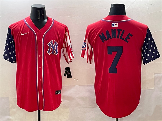 Men's New York Yankees #7 Mickey Mantle Red American Style Limited Stitched Baseball Jersey Men's New York Yankees #7 Mickey Mantle Red American Style Limited Stitched Baseball Jersey