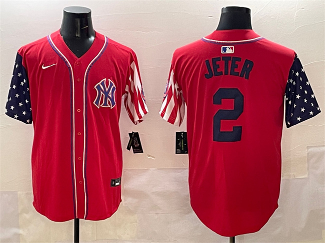 Men's New York Yankees #2 Derek Jeter Red American Style Limited Stitched Baseball Jersey Men's New York Yankees #2 Derek Jeter Red American Style Limited Stitched Baseball Jersey