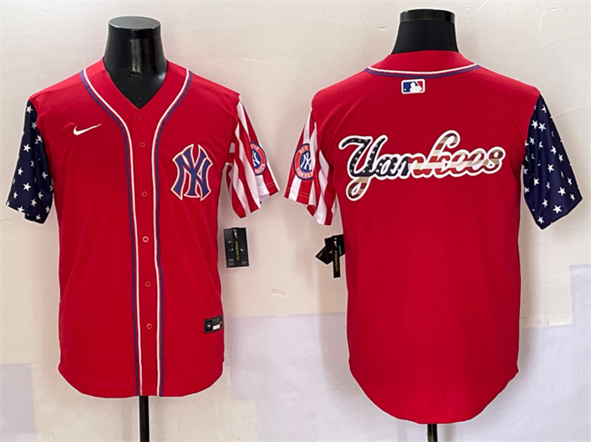 Men's New York Yankees Team Big Logo Red American Style Limited Stitched Baseball Jersey 003 Men's New York Yankees Team Big Logo Red American Style Limited Stitched Baseball Jersey 003