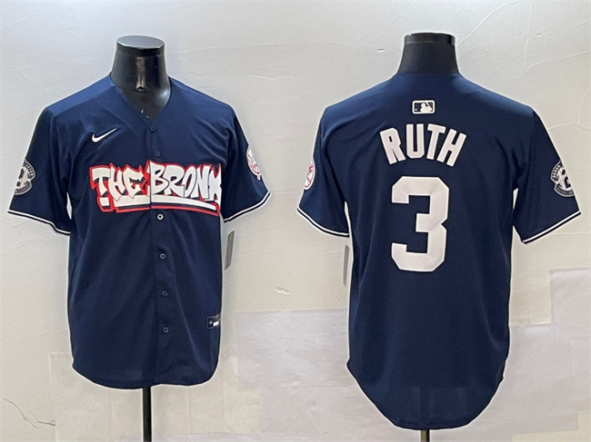 Men's New York Yankees #3 Babe Ruth Navy Bronx Graffiti Vapor Limited Stitched Baseball Jersey Men's New York Yankees #3 Babe Ruth Navy Bronx Graffiti Vapor Limited Stitched Baseball Jersey