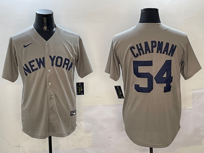 Men's New York Yankees #54 Aroldis Chapman Grey Cool Base Stitched Baseball Jersey Men's New York Yankees #54 Aroldis Chapman Grey Cool Base Stitched Baseball Jersey