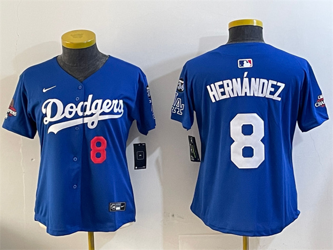 Women's Los Angeles Dodgers #8 Enrique Hernández Royal 2024 World Series Champions With Fernando Memorial Patch Alternate Limited Stitched Baseball Jersey(Run Small) Women's Los Angeles Dodgers #8 Enrique Hernández Royal 2024 World Series Champions With Fernando Memorial Patch Alternate Limited Stitched Baseball Jersey(Run Small)