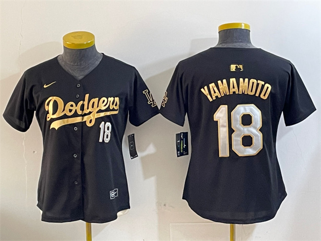 Women's Los Angeles Dodgers #18 Yoshinobu Yamamoto Black Gold Limited Stitched Baseball Jersey(Run Small) Women's Los Angeles Dodgers #18 Yoshinobu Yamamoto Black Gold Limited Stitched Baseball Jersey(Run Small)