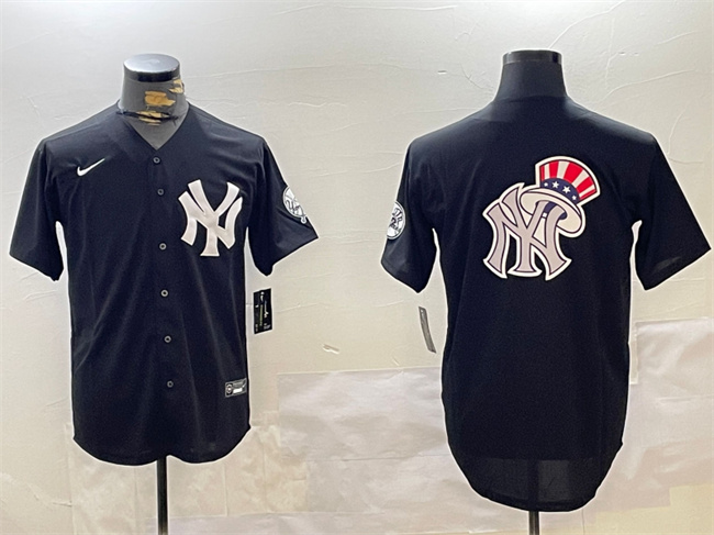 Men's New York Yankees Team Big Logo Black With Patch Cool Base Stitched Baseball Jersey Men's New York Yankees Team Big Logo Black With Patch Cool Base Stitched Baseball Jersey