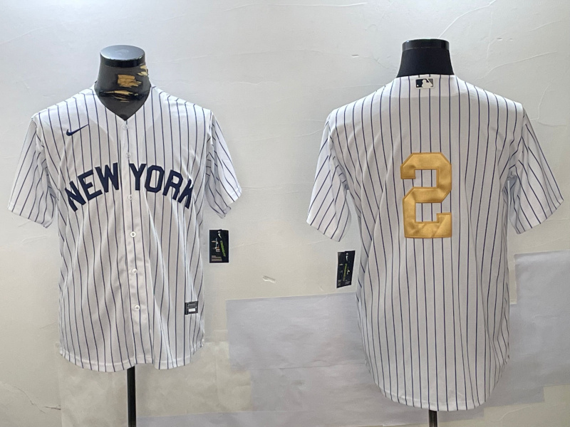 Men's New York Yankees #2 Derek Jeter White Pinstripe Without Name Fashion Cool Base Jersey 1 Men's New York Yankees #2 Derek Jeter White Pinstripe Without Name Fashion Cool Base Jersey 1