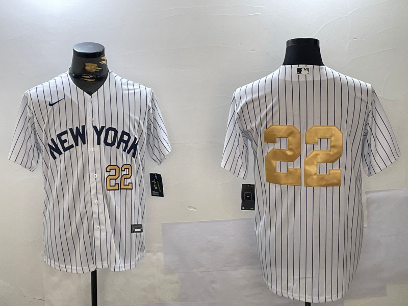 Men's New York Yankees #22 Juan Soto White Pinstripe Without Name Fashion Cool Base Jerseys Men's New York Yankees #22 Juan Soto White Pinstripe Without Name Fashion Cool Base Jerseys
