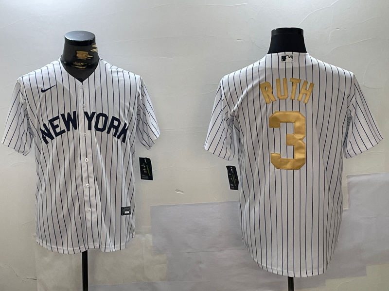 Men's New York Yankees #3 Babe Ruth White Pinstripe Fashion Cool Base Jersey 1 Men's New York Yankees #3 Babe Ruth White Pinstripe Fashion Cool Base Jersey 1