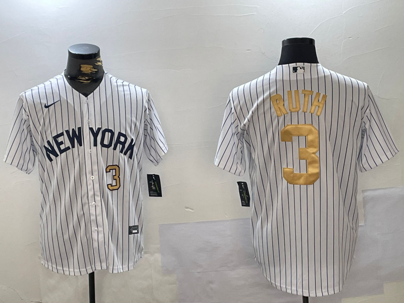 Men's New York Yankees #3 Babe Ruth White Pinstripe Fashion Cool Base Jerseys Men's New York Yankees #3 Babe Ruth White Pinstripe Fashion Cool Base Jerseys