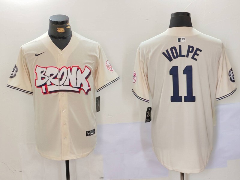 Men's New York Yankees #11 Anthony Volpe Cream The Bronx Graffiti V2 Vapor Limited Stitched Baseball Jersey 2 Men's New York Yankees #11 Anthony Volpe Cream The Bronx Graffiti V2 Vapor Limited Stitched Baseball Jersey 2
