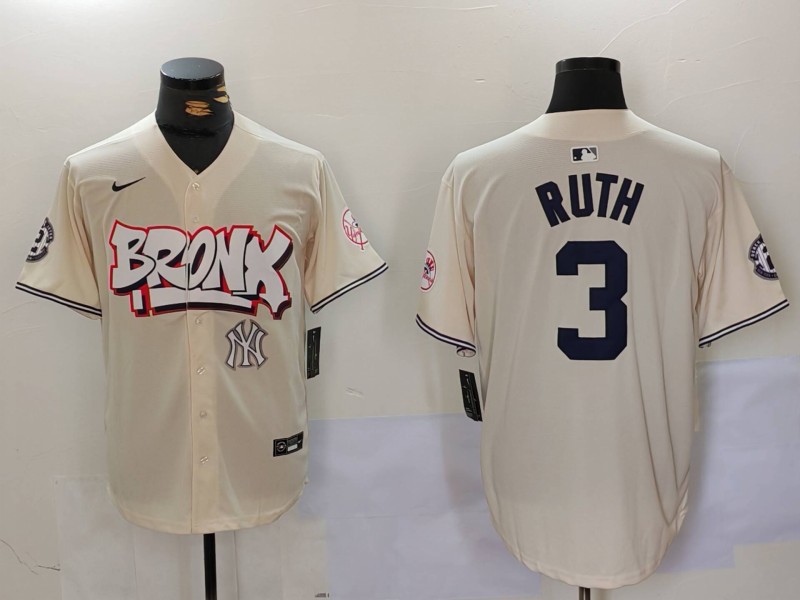 Men's New York Yankees #3 Babe Ruth Cream The Bronx Graffiti V2 Vapor Limited Stitched Baseball Jersey 5 Men's New York Yankees #3 Babe Ruth Cream The Bronx Graffiti V2 Vapor Limited Stitched Baseball Jersey 5