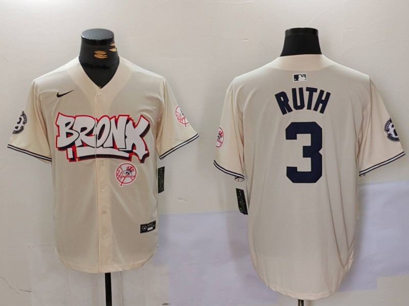 Men's New York Yankees #3 Babe Ruth Cream The Bronx Graffiti V2 Vapor Limited Stitched Baseball Jersey Men's New York Yankees #3 Babe Ruth Cream The Bronx Graffiti V2 Vapor Limited Stitched Baseball Jersey