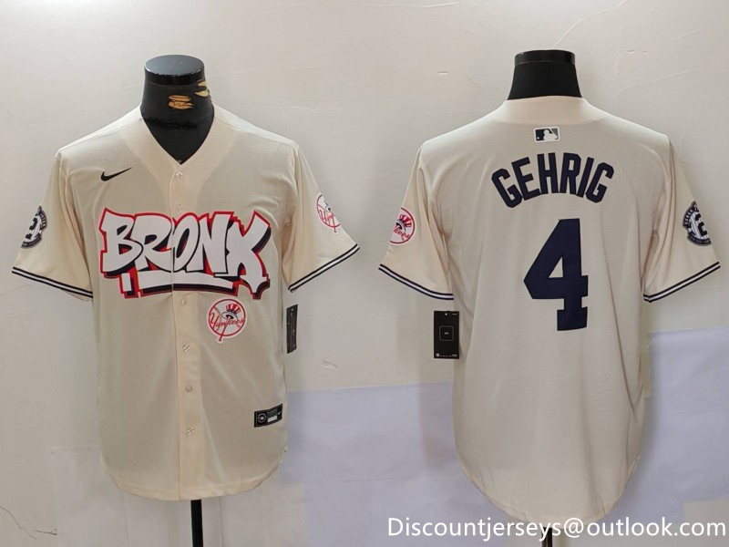 Men's New York Yankees #4 Lou Gehrig The Bronx Graffiti V2 Vapor Limited Stitched Baseball Jersey 3 Men's New York Yankees #4 Lou Gehrig The Bronx Graffiti V2 Vapor Limited Stitched Baseball Jersey 3