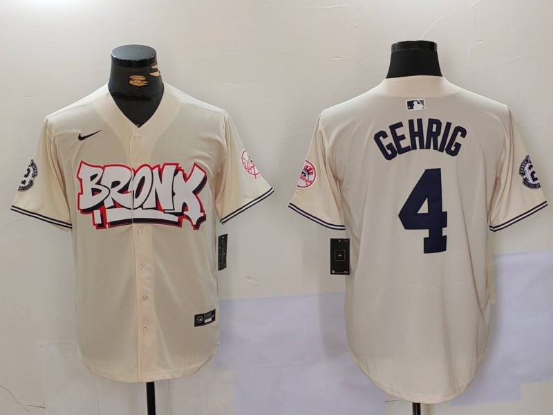 Men's New York Yankees #4 Lou Gehrig The Bronx Graffiti V2 Vapor Limited Stitched Baseball Jersey 2 Men's New York Yankees #4 Lou Gehrig The Bronx Graffiti V2 Vapor Limited Stitched Baseball Jersey 2