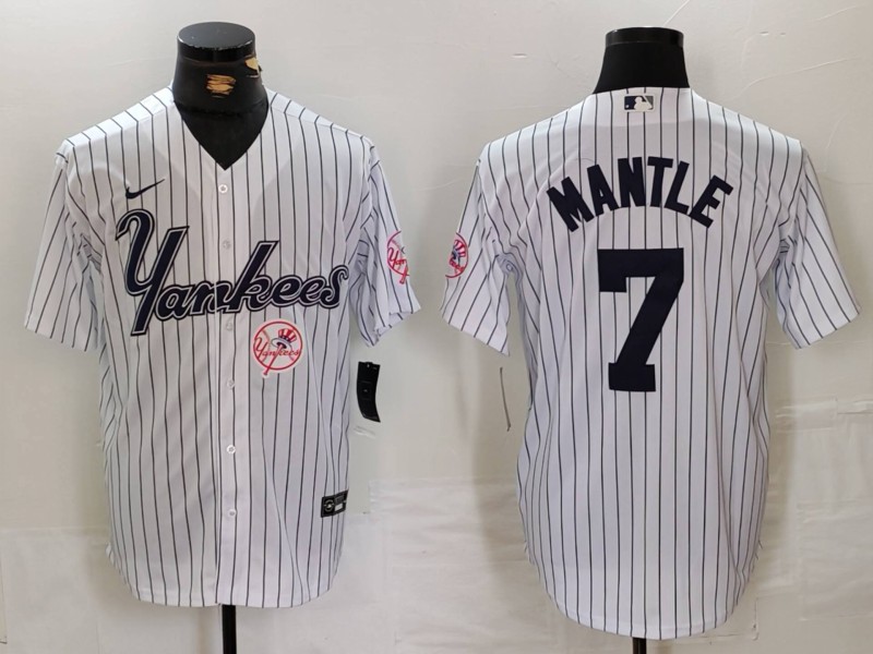 Men's New York Yankees #7 Mickey Mantle White Cool Base Stitched Baseball Jersey 5 Men's New York Yankees #7 Mickey Mantle White Cool Base Stitched Baseball Jersey 5