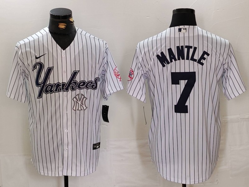 Men's New York Yankees #7 Mickey Mantle White Cool Base Stitched Baseball Jersey 1