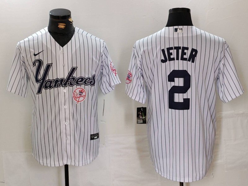 Men's New York Yankees #2 Derek Jeter White Cool Base Stitched Baseball Jersey 3 Men's New York Yankees #2 Derek Jeter White Cool Base Stitched Baseball Jersey 3