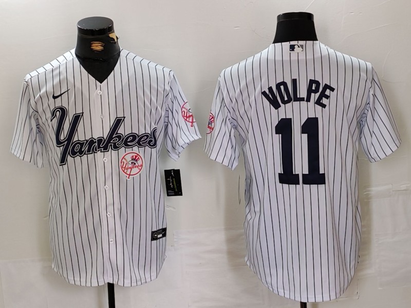 Men's New York Yankees #11 Anthony Volpe White Cool Base Stitched Baseball Jersey 3 Men's New York Yankees #11 Anthony Volpe White Cool Base Stitched Baseball Jersey 3