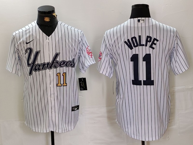 Men's New York Yankees #11 Anthony Volpe White Cool Base Stitched Baseball Jersey 2 Men's New York Yankees #11 Anthony Volpe White Cool Base Stitched Baseball Jersey 2