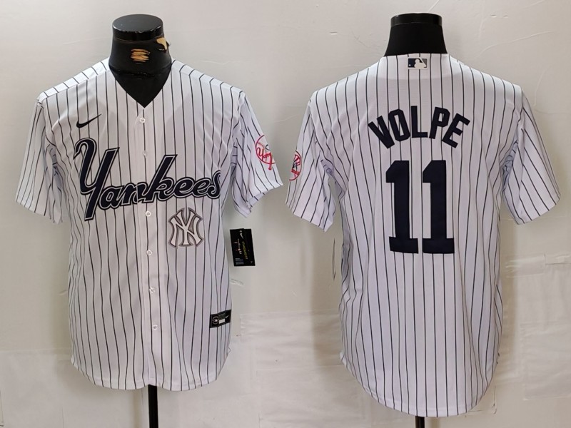Men's New York Yankees #11 Anthony Volpe White Cool Base Stitched Baseball Jersey 1 Men's New York Yankees #11 Anthony Volpe White Cool Base Stitched Baseball Jersey 1