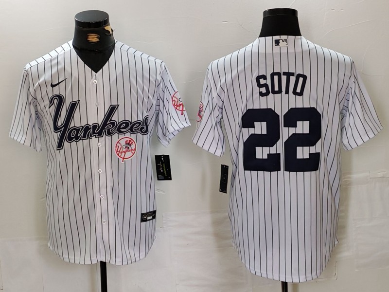 Men's New York Yankees #22 Juan Soto White Cool Base Stitched Baseball Jersey 1 Men's New York Yankees #22 Juan Soto White Cool Base Stitched Baseball Jersey 1