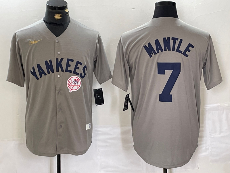 Men's New York Yankees #7 Mickey Mantle Grey Cool Base Stitched Baseball Jersey 3 Men's New York Yankees #7 Mickey Mantle Grey Cool Base Stitched Baseball Jersey 3