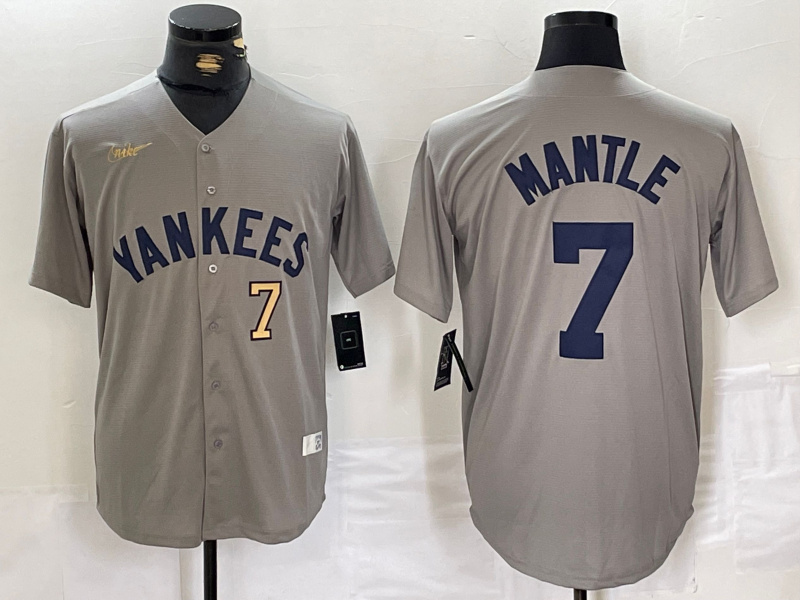 Men's New York Yankees #7 Mickey Mantle Grey Cool Base Stitched Baseball Jersey 2 Men's New York Yankees #7 Mickey Mantle Grey Cool Base Stitched Baseball Jersey 2