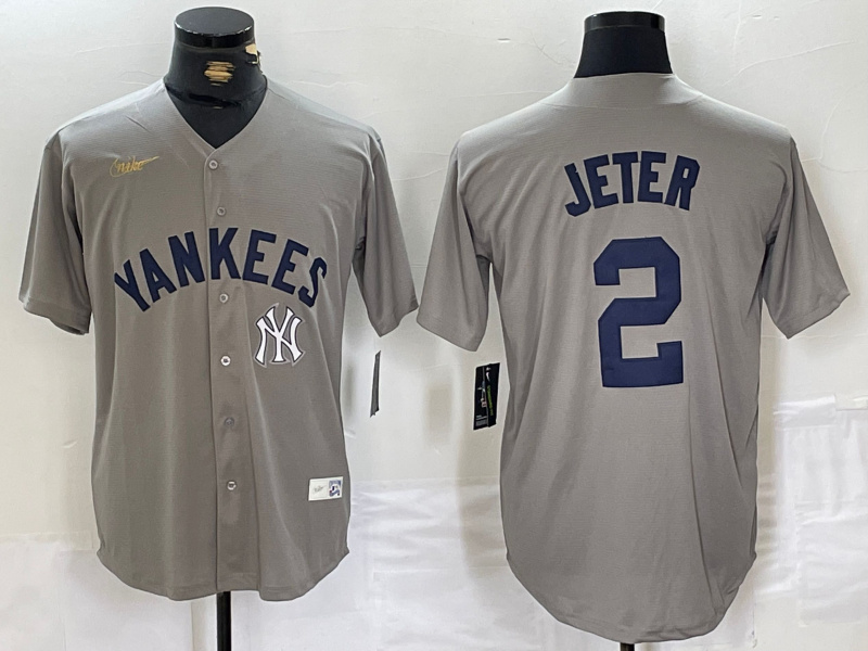 Men's New York Yankees #2 Derek Jeter Grey Cool Base Stitched Baseball Jersey 1 Men's New York Yankees #2 Derek Jeter Grey Cool Base Stitched Baseball Jersey 1