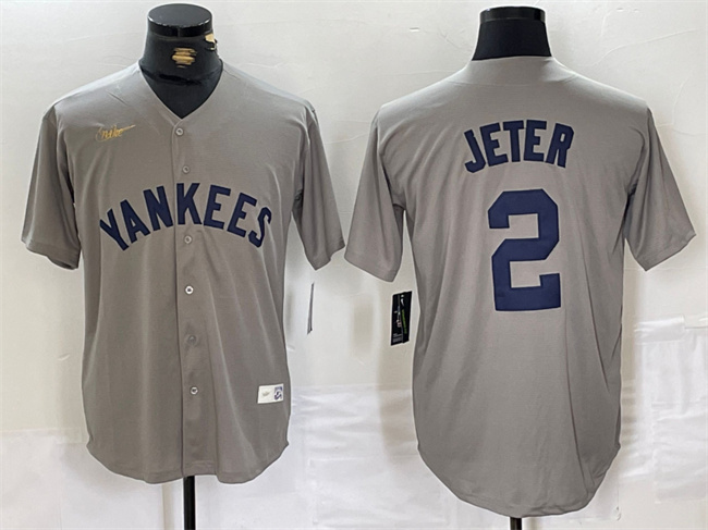 Men's New York Yankees #2 Derek Jeter Grey Cool Base Stitched Baseball Jersey Men's New York Yankees #2 Derek Jeter Grey Cool Base Stitched Baseball Jersey