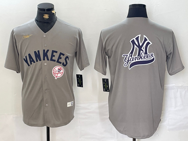 Men's New York Yankees Grey Team Big Logo Cool Base Stitched Baseball Jersey 009 Men's New York Yankees Grey Team Big Logo Cool Base Stitched Baseball Jersey 009