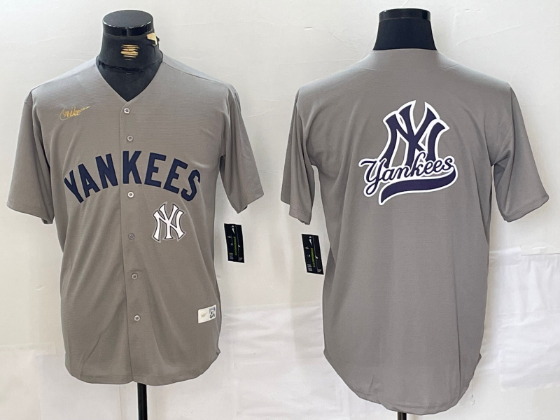 Men's New York Yankees Grey Team Big Logo Cool Base Stitched Baseball Jersey 006 Men's New York Yankees Grey Team Big Logo Cool Base Stitched Baseball Jersey 006