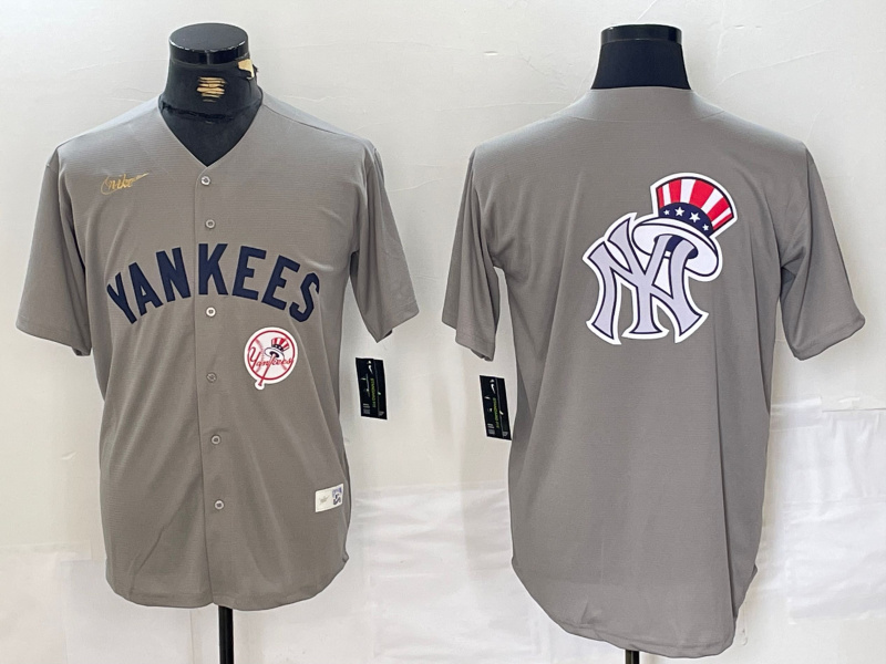 Men's New York Yankees Grey Team Big Logo Cool Base Stitched Baseball Jersey 004 Men's New York Yankees Grey Team Big Logo Cool Base Stitched Baseball Jersey 004