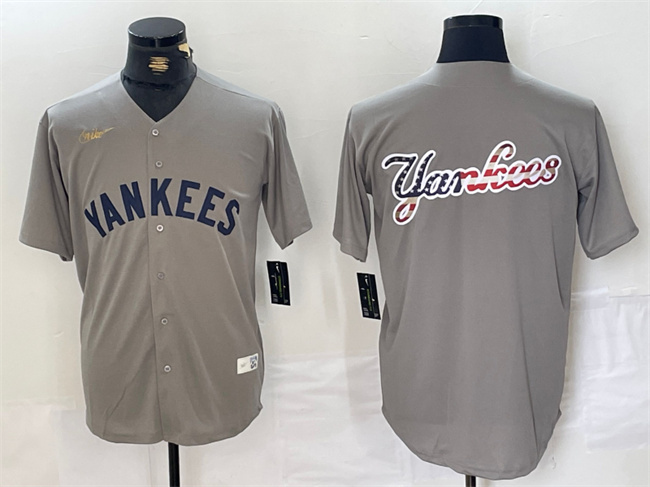 Men's New York Yankees Grey Team Big Logo Cool Base Stitched Baseball Jersey 6 Men's New York Yankees Grey Team Big Logo Cool Base Stitched Baseball Jersey 6