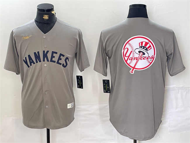Men's New York Yankees Grey Team Big Logo Cool Base Stitched Baseball Jersey 3 Men's New York Yankees Grey Team Big Logo Cool Base Stitched Baseball Jersey 3