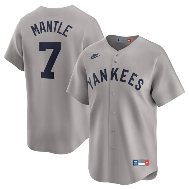 Men's New York Yankees #7 Mickey Mantle Gray Cooperstown Collection Limited Stitched Baseball Jersey Men's New York Yankees #7 Mickey Mantle Gray Cooperstown Collection Limited Stitched Baseball Jersey