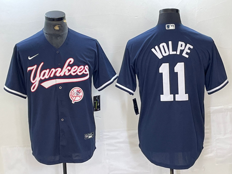 Men's New York Yankees #11 Anthony Volpe Navy Cool Base Stitched Baseball Jersey 13 Men's New York Yankees #11 Anthony Volpe Navy Cool Base Stitched Baseball Jersey 13