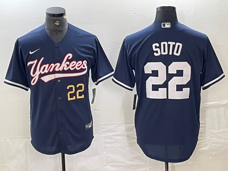 Men's New York Yankees #22 Juan Soto Navy With Patch Cool Base Stitched Baseball Jersey Men's New York Yankees #22 Juan Soto Navy With Patch Cool Base Stitched Baseball Jersey