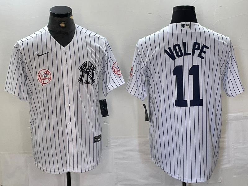 Men's New York Yankees #11 Anthony Volpe White Cool Base Stitched Baseball JerseyS 3 Men's New York Yankees #11 Anthony Volpe White Cool Base Stitched Baseball JerseyS 3