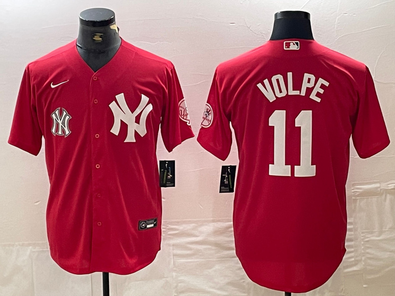 Men's New York Yankees #11 Anthony Volpe Red Cool Base Stitched Baseball Jersey Men's New York Yankees #11 Anthony Volpe Red Cool Base Stitched Baseball Jersey