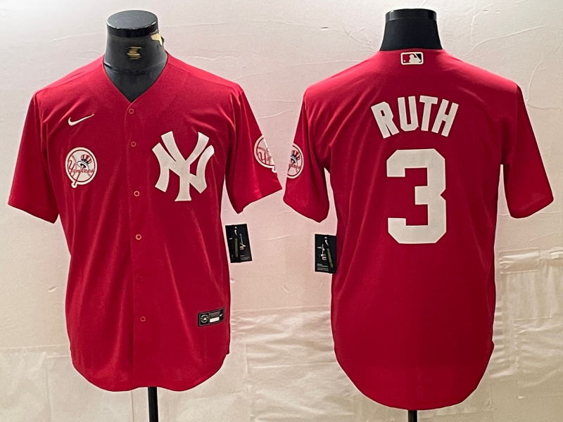 Men's New York Yankees #3 Babe Ruth Red Cool Base Stitched Baseball Jersey Men's New York Yankees #3 Babe Ruth Red Cool Base Stitched Baseball Jersey