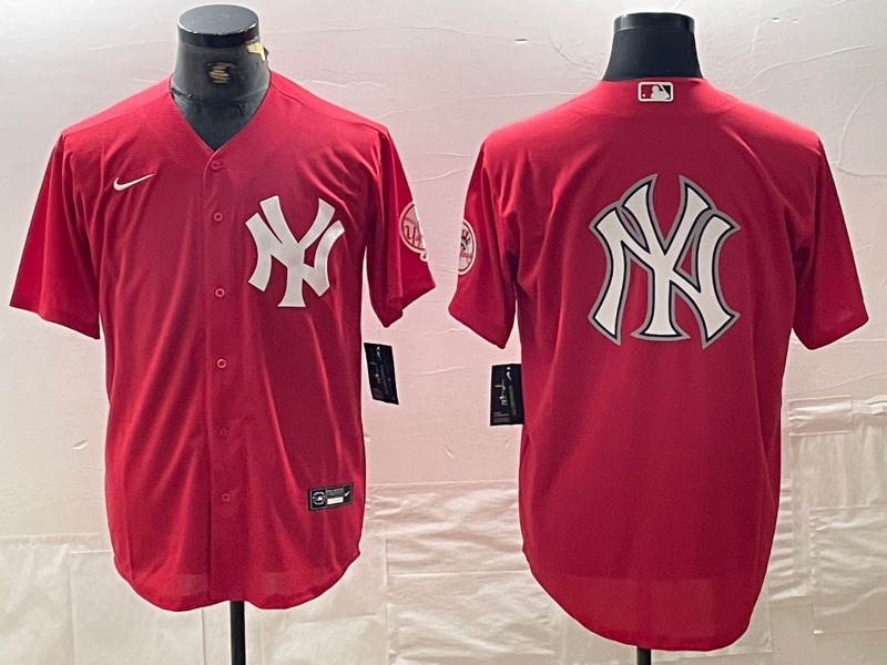 Men's New York Yankees Big Logo Red Cool Base Stitched Baseball Jersey 18 Men's New York Yankees Big Logo Red Cool Base Stitched Baseball Jersey 18