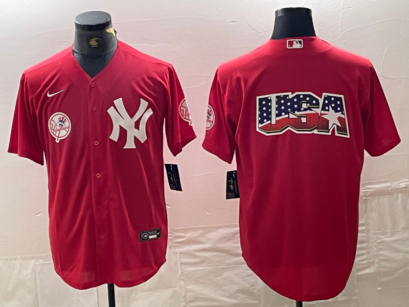 Men's New York Yankees Big Logo Red Cool Base Stitched Baseball Jersey 14 Men's New York Yankees Big Logo Red Cool Base Stitched Baseball Jersey 14
