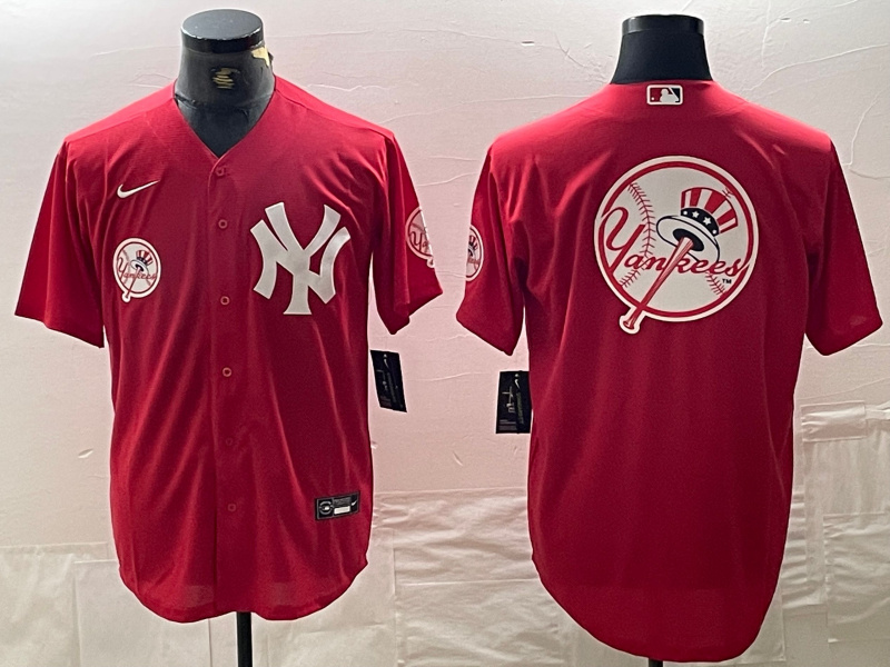 Men's New York Yankees Big Logo Red Cool Base Stitched Baseball Jersey 13 Men's New York Yankees Big Logo Red Cool Base Stitched Baseball Jersey 13