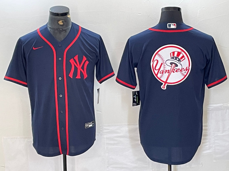 Men's New York Yankees Big LOGO Navy Cool Base Stitched Baseball Jersey 2 Men's New York Yankees Big LOGO Navy Cool Base Stitched Baseball Jersey 2