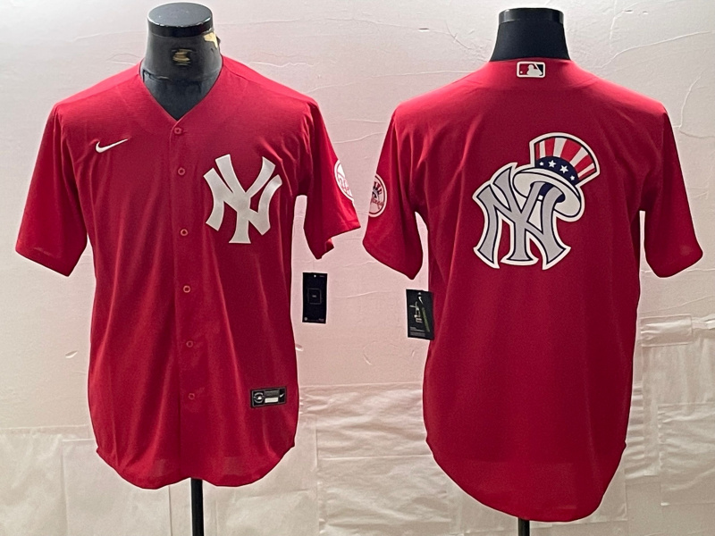 Men's New York Yankees Big Logo Red Cool Base Stitched Baseball Jersey 4 Men's New York Yankees Big Logo Red Cool Base Stitched Baseball Jersey 4