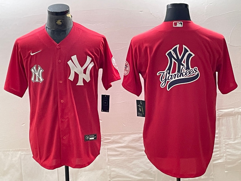 Men's New York Yankees Big Logo Red Cool Base Stitched Baseball Jersey Men's New York Yankees Big Logo Red Cool Base Stitched Baseball Jersey