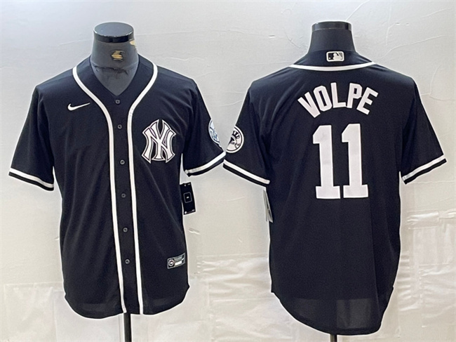 Men's New York Yankees #11 Anthony Volpe Black Cool Base Stitched Baseball Jersey 4 Men's New York Yankees #11 Anthony Volpe Black Cool Base Stitched Baseball Jersey 4