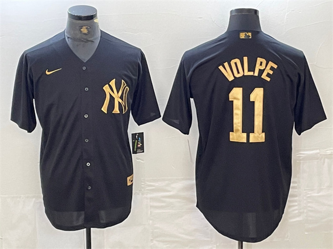 Men's New York Yankees #11 Anthony Volpe Black Cool Base Stitched Baseball Jersey Men's New York Yankees #11 Anthony Volpe Black Cool Base Stitched Baseball Jersey